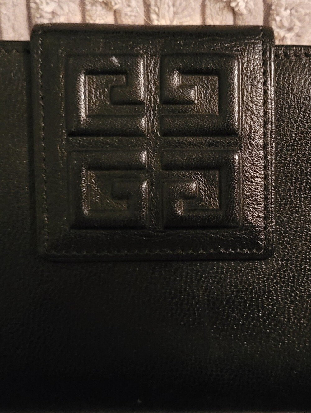 Givenchy Black & Gold Embossed Leather Wallet with Logo Panel